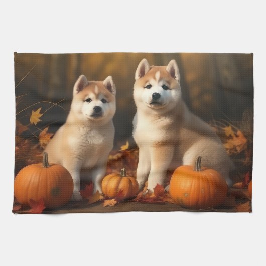 Akita Welppy Autumn Delight Pumpkin Geschirrtuch (Horizontal)