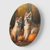 Akita Welppy Autumn Delight Pumpkin Große Wanduhr (Winkel)