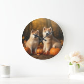 Akita Welppy Autumn Delight Pumpkin Große Wanduhr (Zuhause)