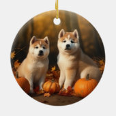 Akita Welppy Autumn Delight Pumpkin Keramik Ornament (Hinten)