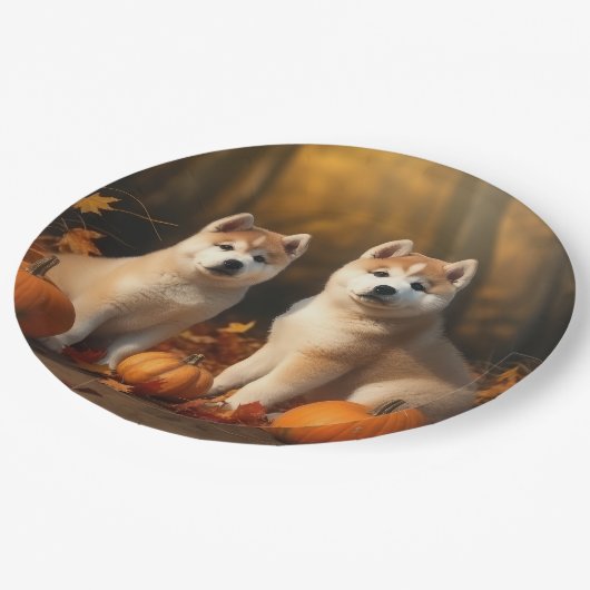 Akita Welppy Autumn Delight Pumpkin Pappteller (Schrägansicht)