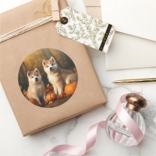 Akita Welppy Autumn Delight Pumpkin Runder Aufkleber