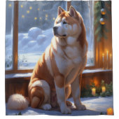 Akita With Christmas Lights Holiday Duschvorhang (Vorderseite)