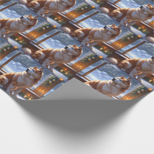 Akita With Christmas Lights Holiday Geschenkpapier (Ecke)