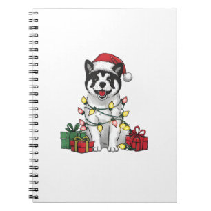 Akita Xmas Lighting Weihnachtsmannmütze Akita Dog Notizblock