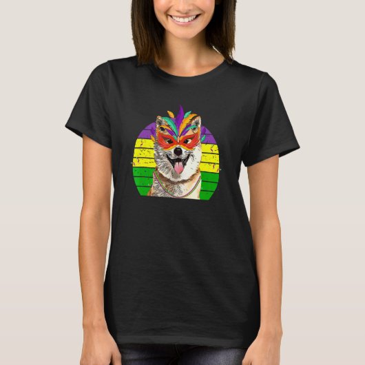 Akitas Mardi Gras Party Dog Maskenperlen 1 T-Shirt (Vorderseite)