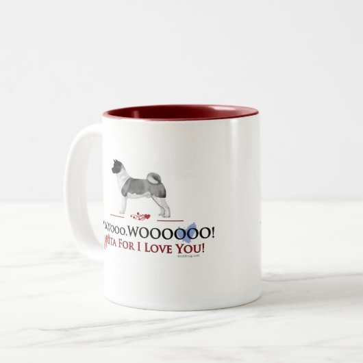 AkitaValentine flehen WOOO Tasse an (Vorderseite Links)
