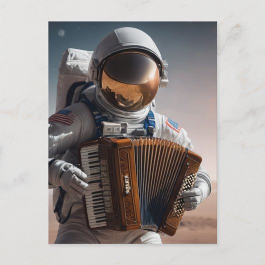 Akkordeon beim Astronauten Postkarte (Vorderseite)