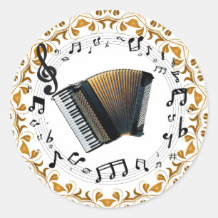 Akkordeon-Design in elegantem Schwarz und Gold Runder Aufkleber