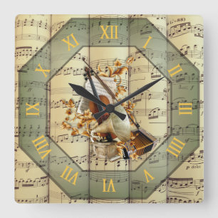 Akkordeon ~ Edison Phonograph ~ Cello ~ Quadratische Wanduhr