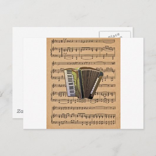 Akkordeon mit Notenhintergrund Postkarte (Vorne/Hinten)