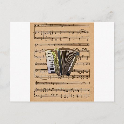 Akkordeon mit Notenhintergrund Postkarte (Vorderseite)