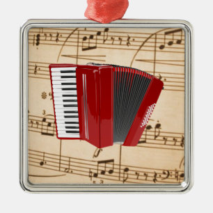 Akkordeon: Red Accordion, beliebtes Design, Ornament Aus Metall