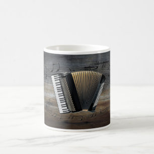 Akkordeon ~ Tonleiter ~ Hintergrund aus Stallholz Kaffeetasse