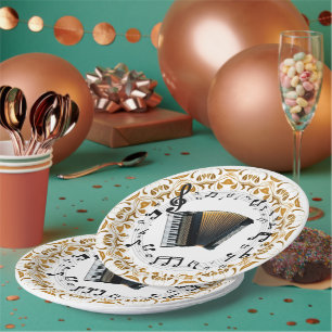 Akkordeondesign in elegantem Schwarz und Gold Pappteller