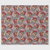 Akkordeons und Musical Notes Grau and Red Pattern Geschenkpapier (Flach)