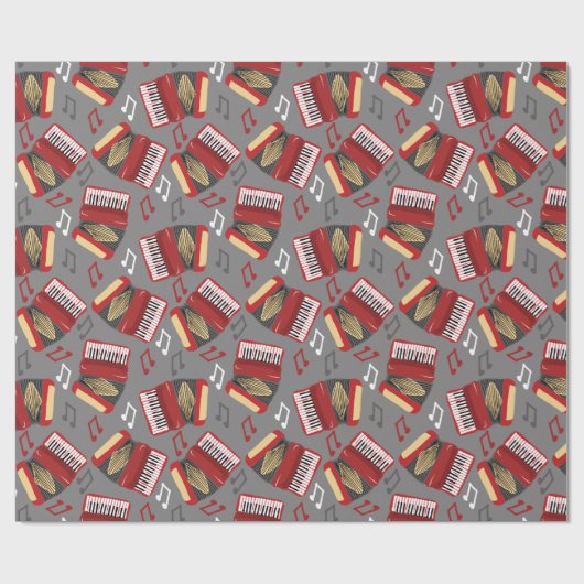 Akkordeons und Musical Notes Grau and Red Pattern Geschenkpapier (Flach)