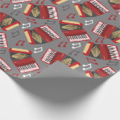 Akkordeons und Musical Notes Grau and Red Pattern Geschenkpapier (Ecke)