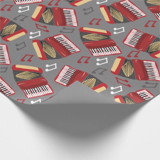 Akkordeons und Musical Notes Grau and Red Pattern Geschenkpapier (Ecke)