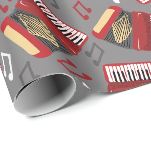 Akkordeons und Musical Notes Grau and Red Pattern Geschenkpapier (Rolleneckpunkt)