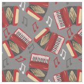 Akkordeons und Musical Notes Grau and Red Pattern Stoff (Nahaufnahme)