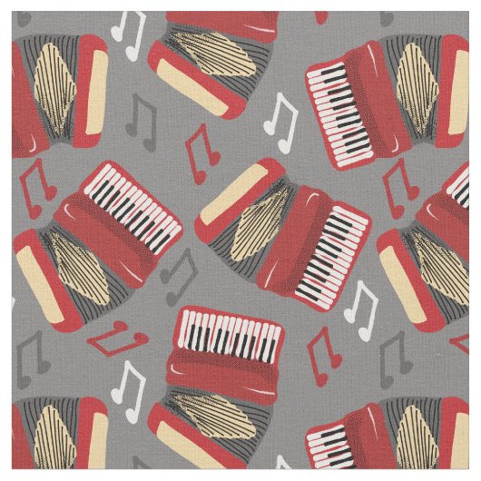 Akkordeons und Musical Notes Grau and Red Pattern Stoff (Nahaufnahme)