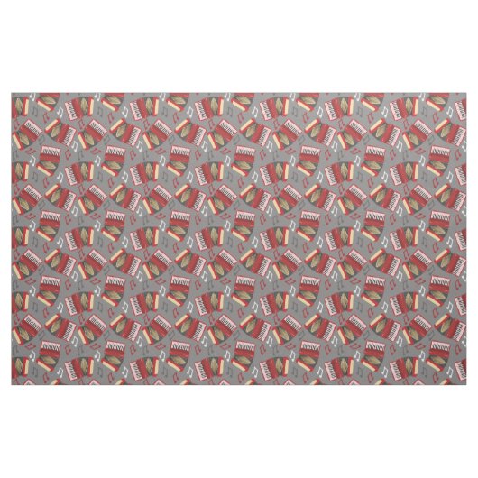 Akkordeons und Musical Notes Grau and Red Pattern Stoff (Fat Quarter (45,7 x 55,9 cm))