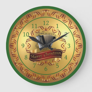 Akkordion Scroll Merry Christmas Große Wanduhr