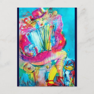 AKKORDIONSPILER IN DER NACHT Aquarell Postkarte