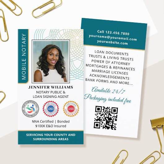 Akkreditierung Notar Public Foto QR Code Aquamarin Visitenkarte