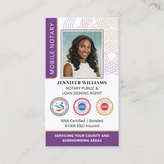 Akkreditierung Notar Public Foto QR Code Lila Visitenkarte (Vorderseite)