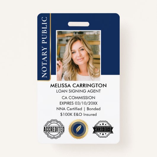 Akkreditierung Notar Public Foto QR Navy Gold Ausweis (Vorderseite)