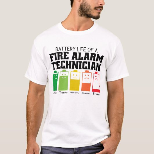 Akkubetriebsdauer eines Feuermeldetechnikers T-Shirt (Vorderseite)