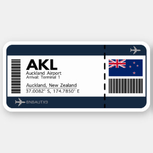 AKL Auckland Boarding Pass - New Zealand Ticket Aufkleber