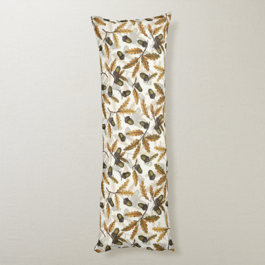 Akne und Blätter aus Eiche auf weiß Seitenschläferkissen (Rückseite (Vertikal))