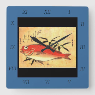 Akodai - Hiroshige farbenfrohe japanische Fischdru Quadratische Wanduhr