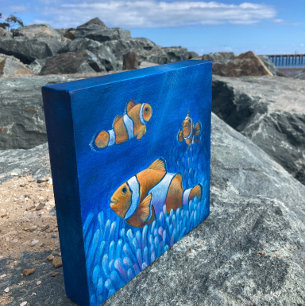 Akrobatik-Clownfisch-Trio handgemalt im Acryl-Kuns Leinwanddruck
