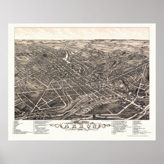 Akron, OH Panorama Karte - 1882 Poster (Vorne)
