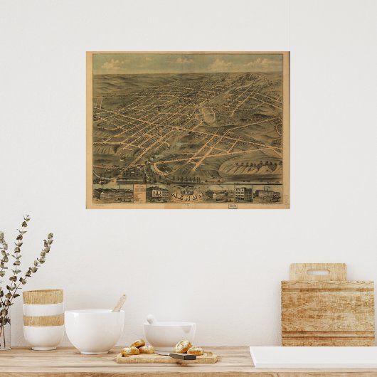 Akron Ohio 1870 Antike Panoramakarte Poster (Küche)