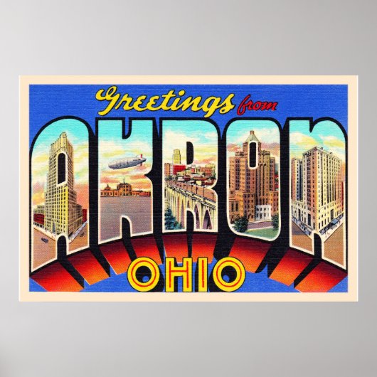 Akron Ohio OH Vintager Großbuchstabe Postkarte Poster (Vorne)
