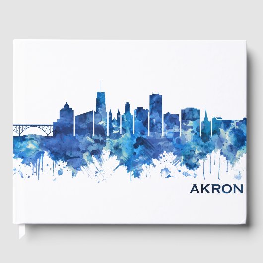 Akron Ohio Skyline Blue Gästebuch (Vorderseite)