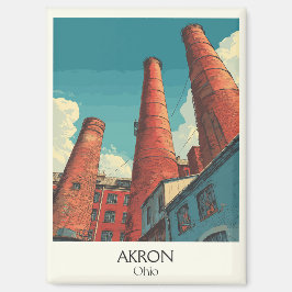 Akron Ohio Travel Poster Vintag City Skyline Art Magnet