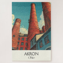 Akron Ohio Travel Poster Vintag City Skyline Art