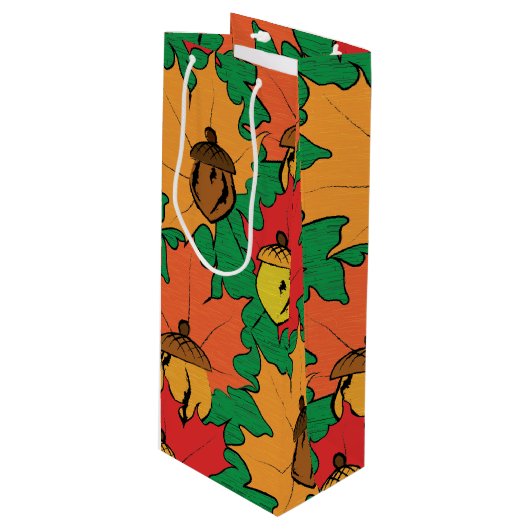 Akronen und Blätter VI Geschenktüte Für Weinflaschen (Vorderseite Schrägansicht)