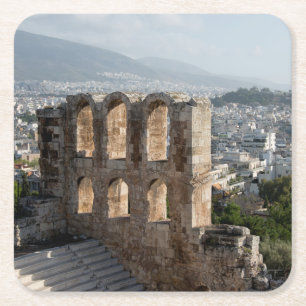 Akropolis Antike Ruinen mit Blick auf Athen Rechteckiger Pappuntersetzer