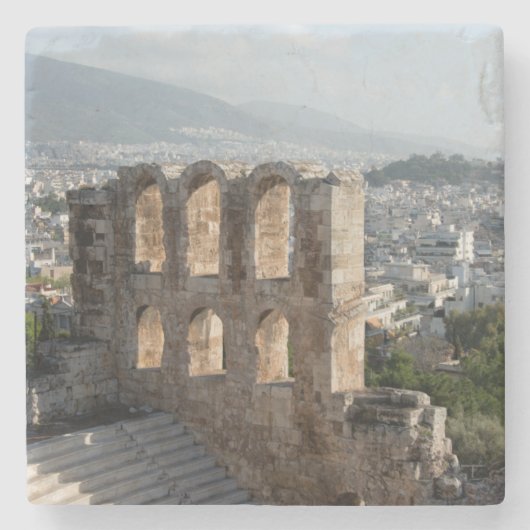 Akropolis Antike Ruinen mit Blick auf Athen Steinuntersetzer (Vorderseite)