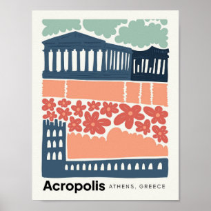 Akropolis Athen Griechenland abstrakt Reise floral Poster
