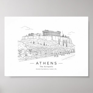 Akropolis Athen Parthenon Linienkunst Poster
