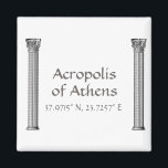 Akropolis Athens Breitengrad Magnet<br><div class="desc">Breiten- und Längenkoordinaten für die Akropolis ,  ein UNESCO-Standort in Athen,  Griechenland. griechische Säulenverzierung</div>