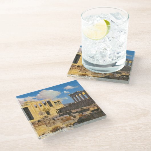 Akropolis Glasuntersetzer (Schrägansicht)